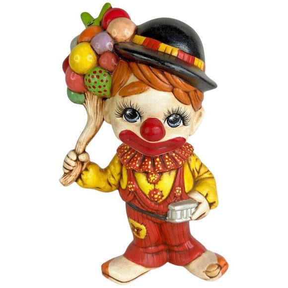 Handmade Ceramic Clown Figurine Holding Balloons Hand Painted Hobo Selling VTG - Picture 1 of 9